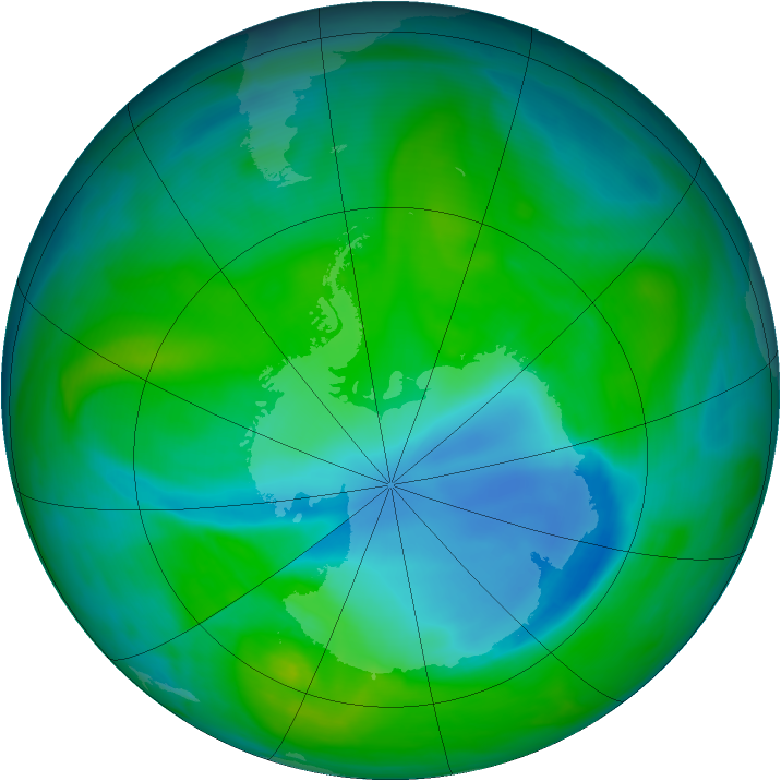 Antarctic ozone map for 16 December 2007